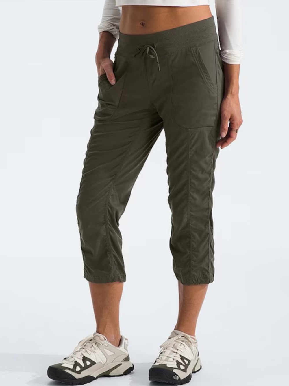 The North Face Olive Green Cropped Drawstring Utility Capris Aphrodite Sz Small